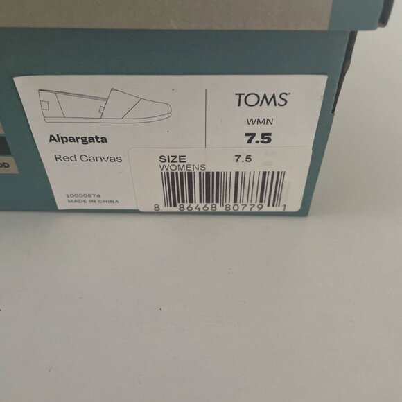 NEW!! Toms Women's Alpargata Classic Red Canvas Shoes Size 7.5 - Picture 5 of 6